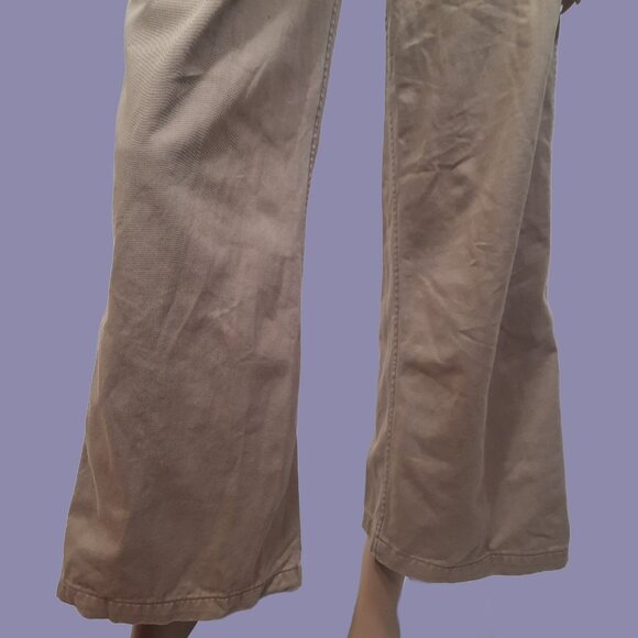 Vintage 70s Jumpsuit Flare Wide Leg Size S Utility Flight Suit Beige Full Zip - Picture 5 of 10